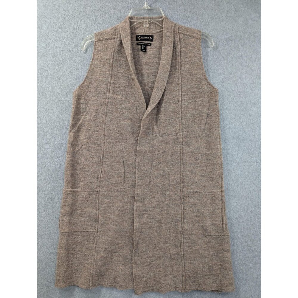 Nanette Lepore Vest Womens Small Brown Merino Wool Duster Open Front Pockets